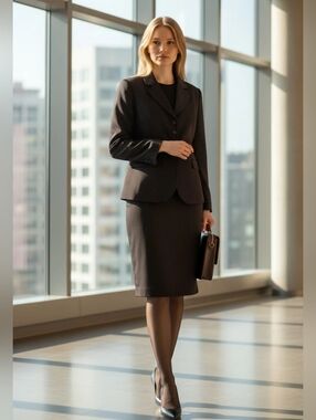 Tahari Classic Brown and Black  2PC Blazer and Pencil Skirt Suit Set Size 16